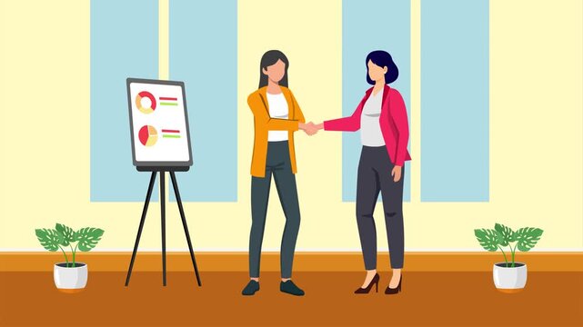 Colleagues presenting ideas during business meeting. Business meet concept. Full length Icon animation illustration. High quality&nbsp;4k&nbsp;footage