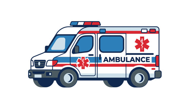 Flat vector illustration of a medical emergency ambulance vehicle