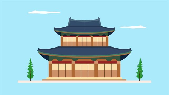 Historic Korean palace showcasing traditional architecture. Korean Culture concept. Full length Icon animation illustration. High quality&nbsp;4k&nbsp;footage