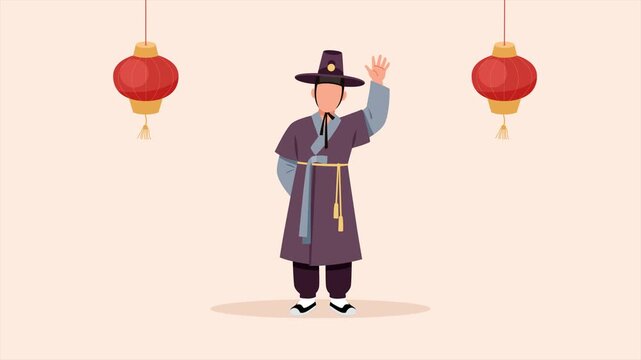 Korean man wearing a hanbok. Korean Culture concept. Full length Icon animation illustration. High quality&nbsp;4k&nbsp;footage