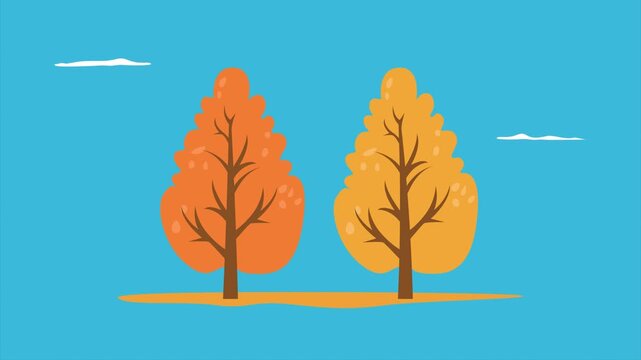 Colorful autumn trees showing seasonal changes. Tree concept. Full length Icon animation illustration. High quality&nbsp;4k&nbsp;footage