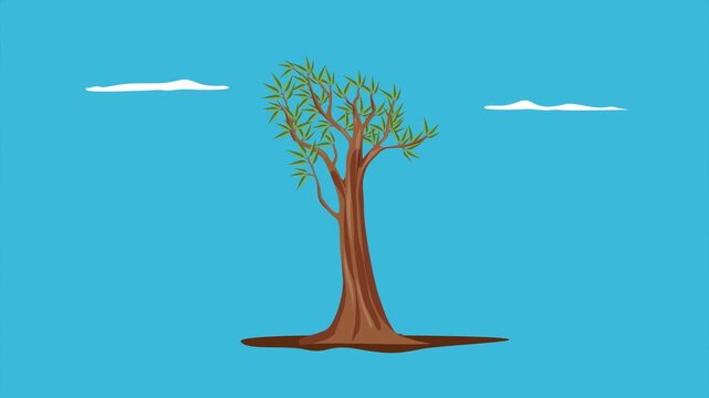 Large tree growing under clear sky. Tree concept. Full length Icon animation illustration. High quality&nbsp;4k&nbsp;footage