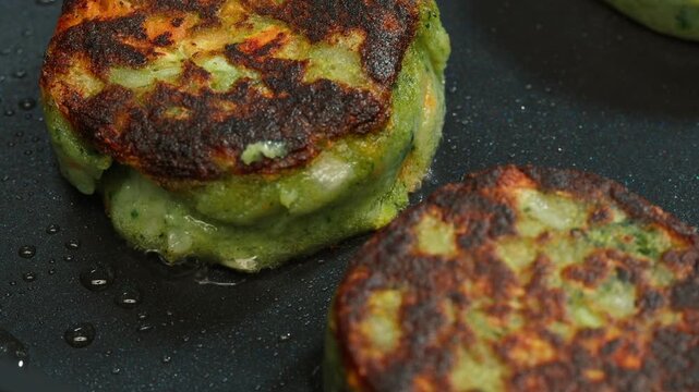 Green burger, Vegan potato vegetarian bbq barbuque, grill Many various of green vegetables spinach chicken. Fresh green pepper, zucchini, avocado. Cafe and restaurant food.