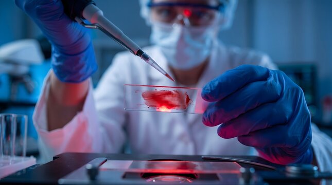 Hematology Scientist Examining Blood Sample in Medical Laboratory