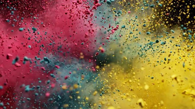 Red teal and yellow pigment powder explosion.