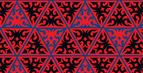 Fototapeta premium Red and Black Geometric Ornamental Pattern – Seamless Triangle Floral Design Background