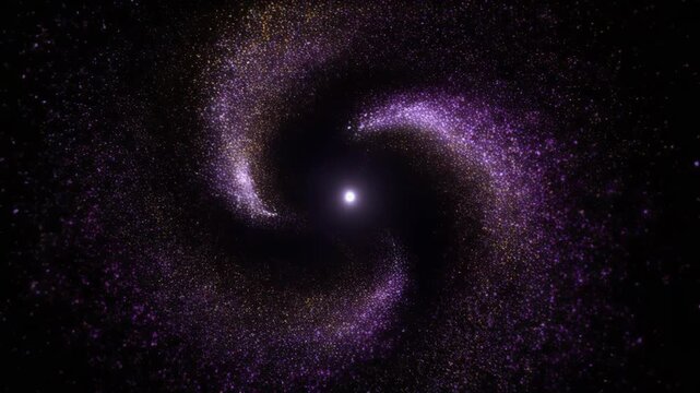 Spiral galaxy with glowing particles swirling around a bright center
