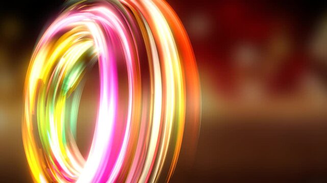 3D Render A mesmerizing three-dimensional ring composed of vibrant glowing streaks of color that continuously swirl and twist around a central axis