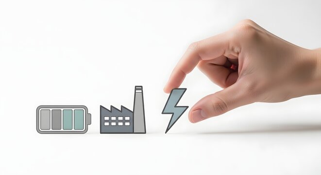 Conceptual Representation of Industrial Energy Transition and Sustainable Power Management Strategy with Hand Selecting Electric Icons