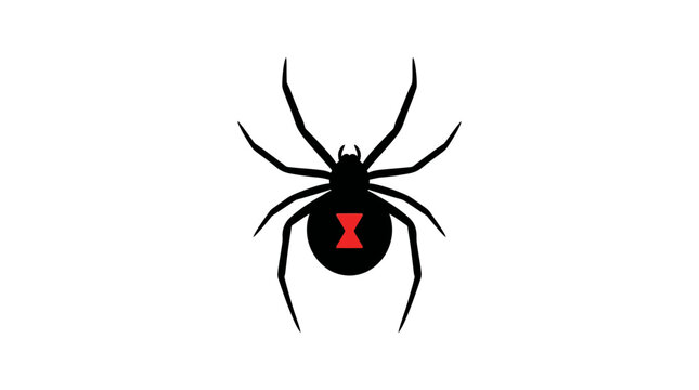Black Widow Spider Silhouette Icon with Red Hourglass Mark