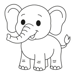 Lindo dibujo animado de un elefante, ilustración lineal dibujada a mano, página para colorear para niños © cartoonita