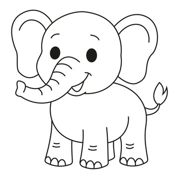 Lindo dibujo animado de un elefante, ilustraci&oacute;n lineal dibujada a mano, p&aacute;gina para colorear para ni&ntilde;os