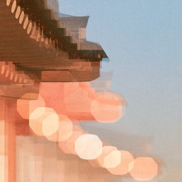 따뜻한 빛망울과 한옥 기와가 어우러진 추상적인 가을 명절 배경 Abstract Traditional Korean Hanok Roof With Warm Bokeh