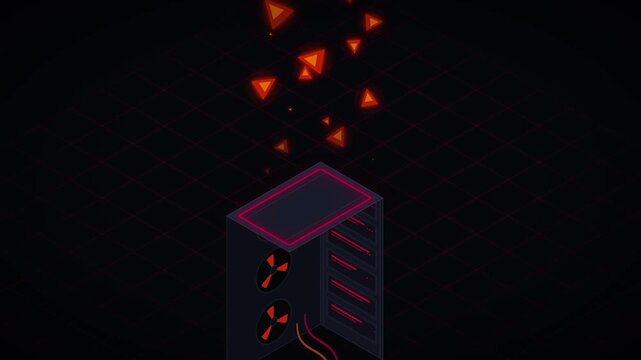 Isometric computer server tower flashing red critical overload alert