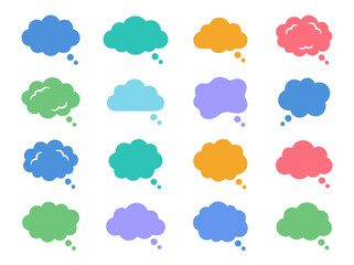 Obraz premium Set of colorful cloud speech bubbles flat vector illustration
