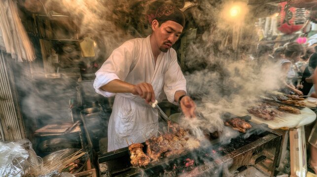 Street food vendor cooking