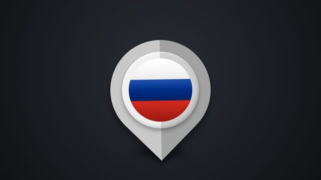 Russia Flag Map Pin Pointer Location Symbol Animation on Dark Background