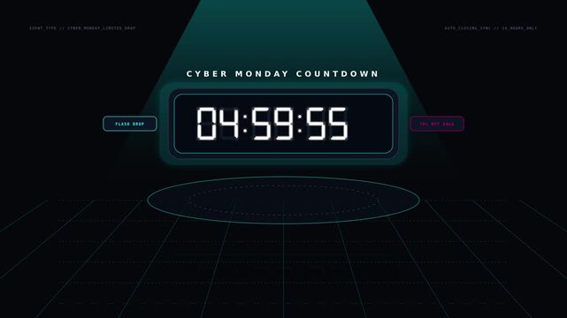 Volumetric studio stage cyber monday digital countdown clock