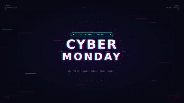 Cyber monday online sale holographic glitch title backdrop