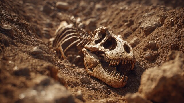 Dinosaur skeleton unearthed in the earth