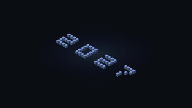 Isometric cubes falling and stacking to build year 2027 on dark slate