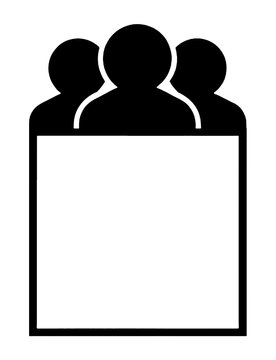 Minimalist icon featuring three stylized human figures above a blank frame.