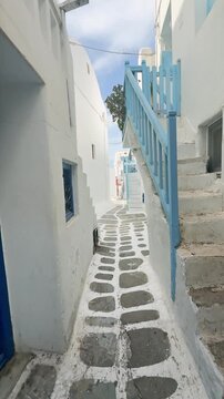 POV Walk Through Empty Street Alley in Mykonos Greece