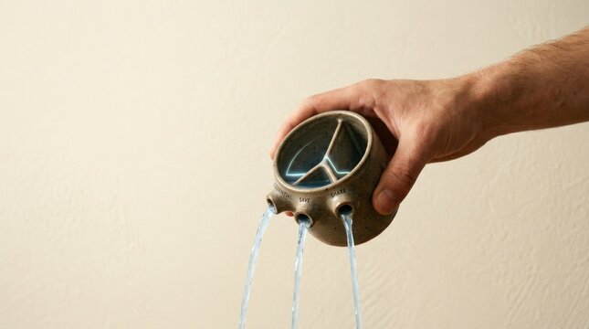 Person deliberately pouring water from a cup illustrating resource scarcity management across competing needs