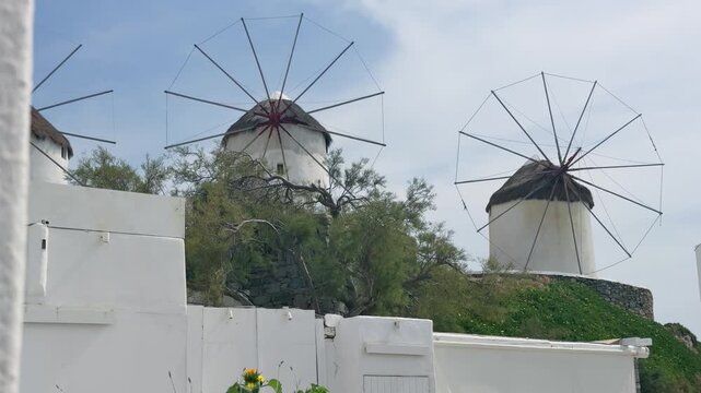 Mykonos Windmills Iconic Greek Island Landscape Aegean Sea View
