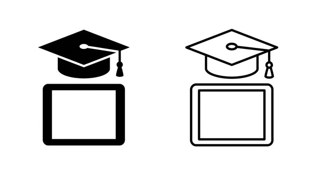 Graduation cap on tablet icon set