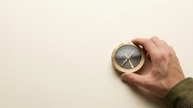 Business direction visualized as a person holding a clock to represent choosing a clear course among several possibilities