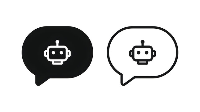 Robot head in speech bubbles with different colors