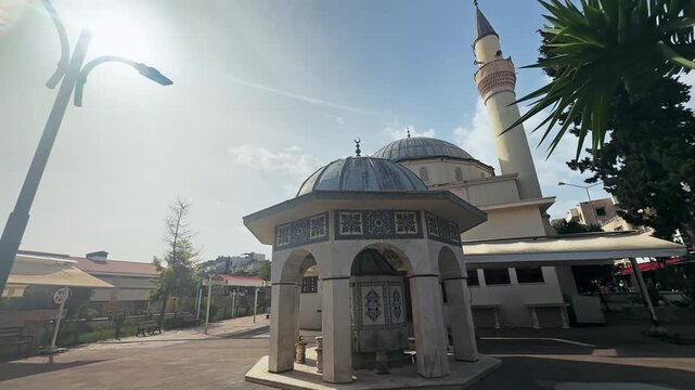 Historic Hanim Mosque and Fountain in Sunny Kusadasi Turkey