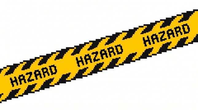 Hazard Warning Tape with Pixelated Black and Yellow Stripes