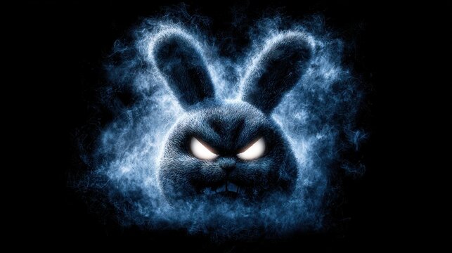 Mysterious glowing rabbit head on dark background with energy effects