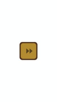 A flat mustard-brown rewind double-triangle glyph on a rounded button base blinks by pulsing opacity as if actively engaged on a solid white background