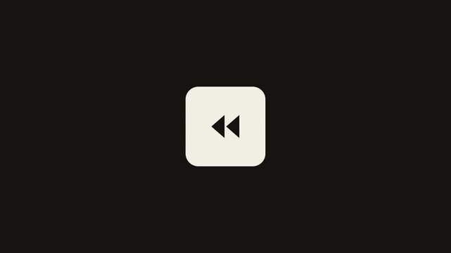 A white monochrome fast-forward double-triangle glyph on a rounded button base slides slightly right then snaps back as if being pressed on a cream-black duotone grain background