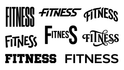 Obraz premium Fitness Word Typography Font Collection Set Various Text Lettering Logo Style Vector