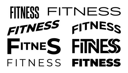 Fototapeta premium Fitness Word Typography Font Collection Set Various Text Lettering Logo Style Vector