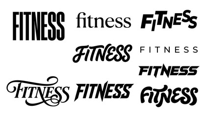 Fototapeta premium Fitness Word Typography Font Collection Set Various Text Lettering Logo Style Vector