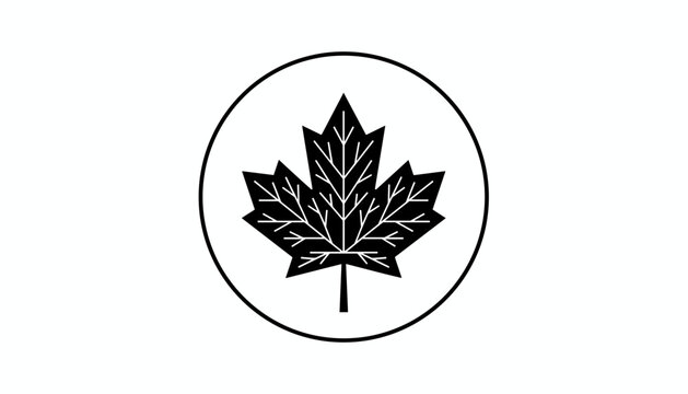 Minimalist black and white maple leaf logo design enclosed inside a simple circle frame on a clean white background.