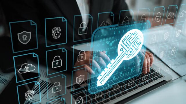 Digital Security Concept with Key Symbol and Files Representing Data Protection, Cybersecurity, and Private Information Control in Modern Technology Environment. Entropy.