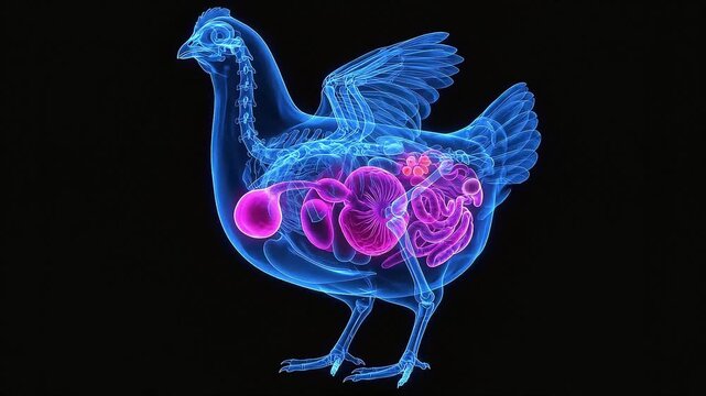 Chicken Anatomy X-Ray Rotating 3D Animation Showing Digestive System and Stomach