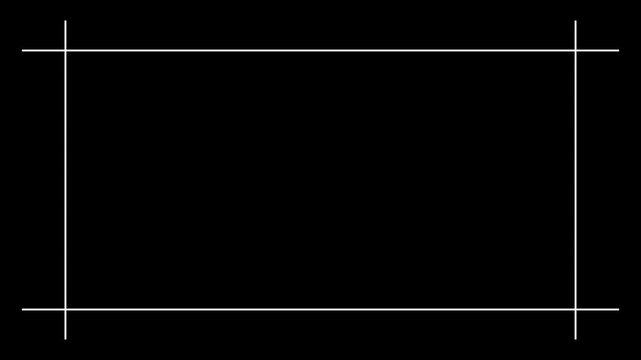 A simple minimalist rectangular frame composed of thin white lines against a solid black background creating a clean and stark visual border for placement or