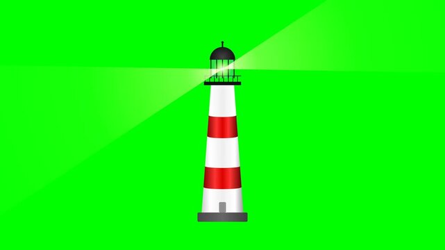 Animated Lighthouse With Rotating Light Beam Isolated On Green Screen
