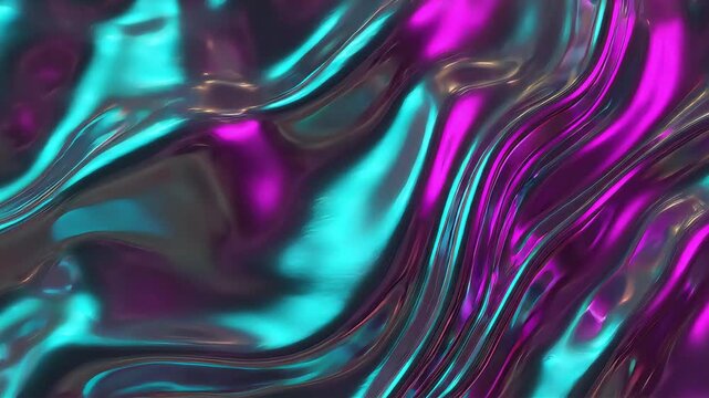 Abstract Liquid Metallic Fluid Background Texture with Iridescent Gradient Waves Pattern