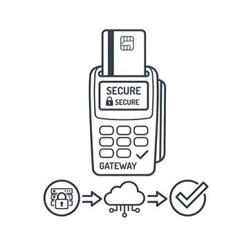 Secure Payment Gateway POS Terminal with Credit Card Illustration
