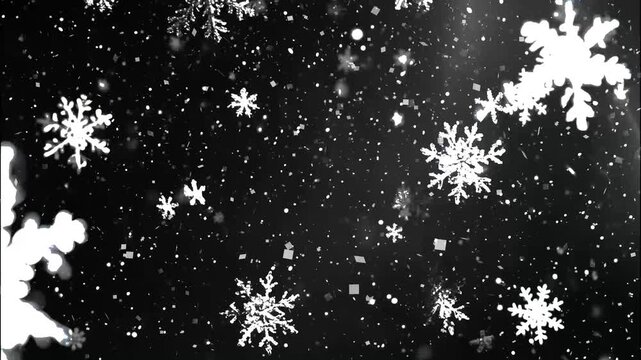 White geometric snowflakes represent winter weather in a cold climate with ice crystal patterns in the frozen sky. Perfect for winterthemed designs and christmas