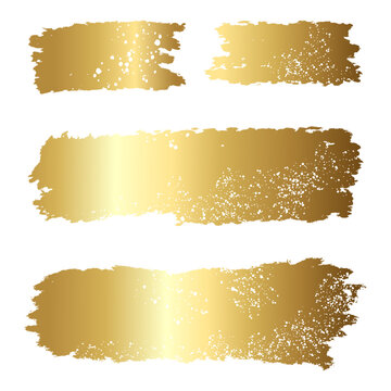Golden Metallic Brush Stroke Banner Texture Set With Glitter Splatter
