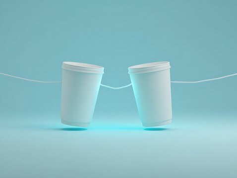 Minimalist 3D Paper Cup Phone Communication Concept